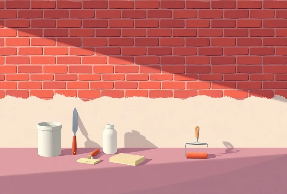 Outils de peinture disposés dans l'ordre des étapes du chantier
