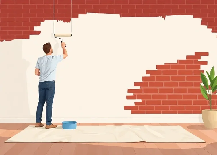 Peintre appliquant la peinture au rouleau sur un mur de salon
